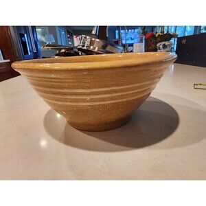 Small 7 1/4" Yellow Ware Mixing Bowl - Stoneware - 4 White Slip Bands